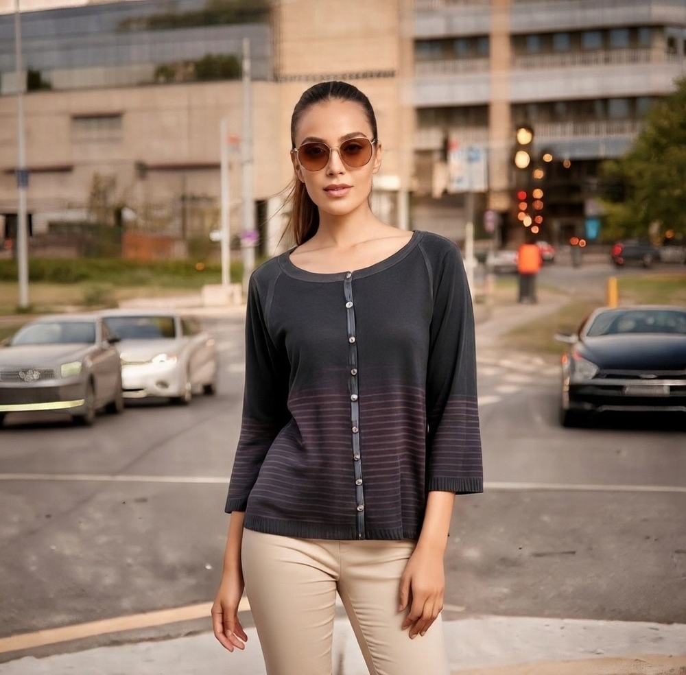 SNT Women's Black Purple Striped Cardigan Size S Button Front Acrylic Cropped VG